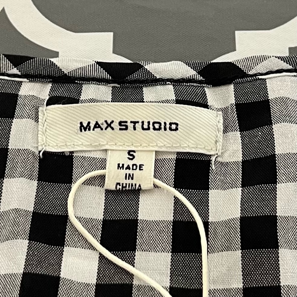 Max Studio Top Womens Small Black White Gingham Babydoll Milkmaid Ruffle NWT New - Picture 7 of 12